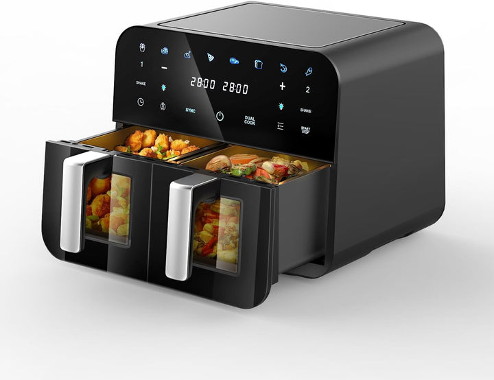 Dual Zone Heissluftfritteuse 9L mit 2 Kamern Kapazität 2 Fächer Sichtfenster Beleuchtung Airfryer To