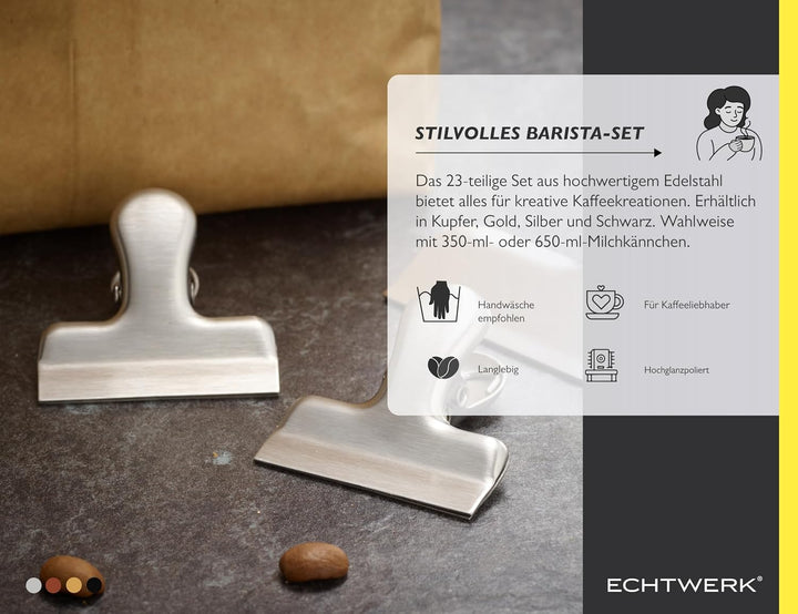 Echtwerk Kaffeezubehör-Set, 23-tlg, Milchschaumkännchen 600 ml, Kakaostreuer, 4x Espresso-, 4x Cappu
