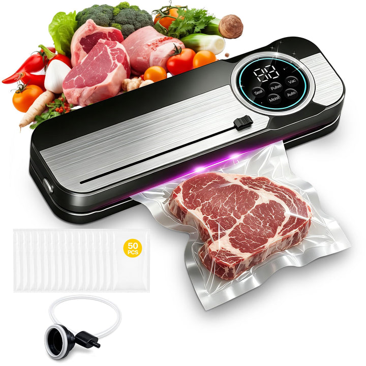 RoserRose 6 in 1 Vakuumiergerät, 120W Vacuum Sealer Machine mit Trocken-/Moist-Modus, 75 kPa Foliens