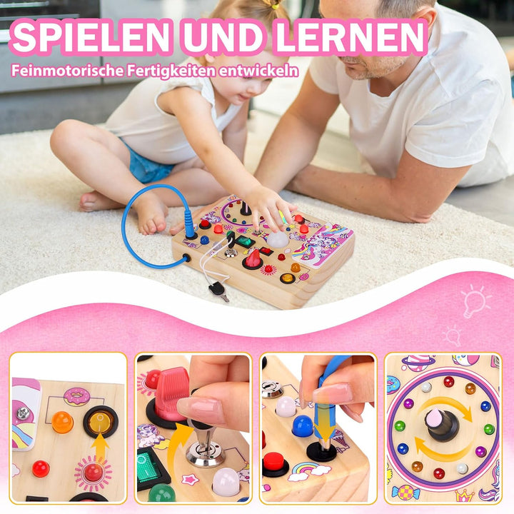 Konijiwa Einhorn Montessori Busy Board Spielzeug ab 1 Jahr Activity Board Spielzeug ab 2 Jahre Holzs