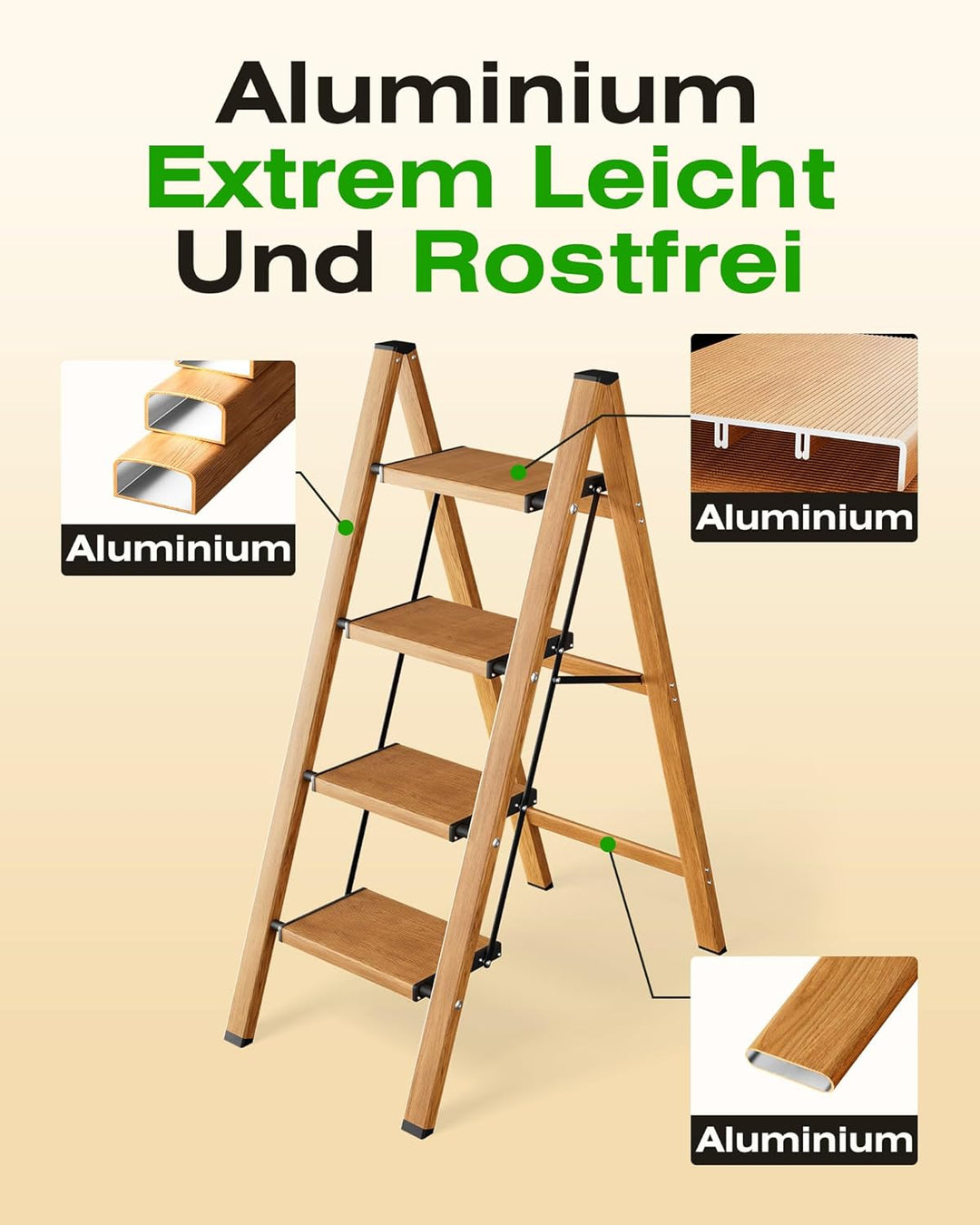Trittleiter 4 Stufen klappbar,Tritthocker aus Aluminium | 150 kg Tragfähigkeit,Leiter mit rutschfest