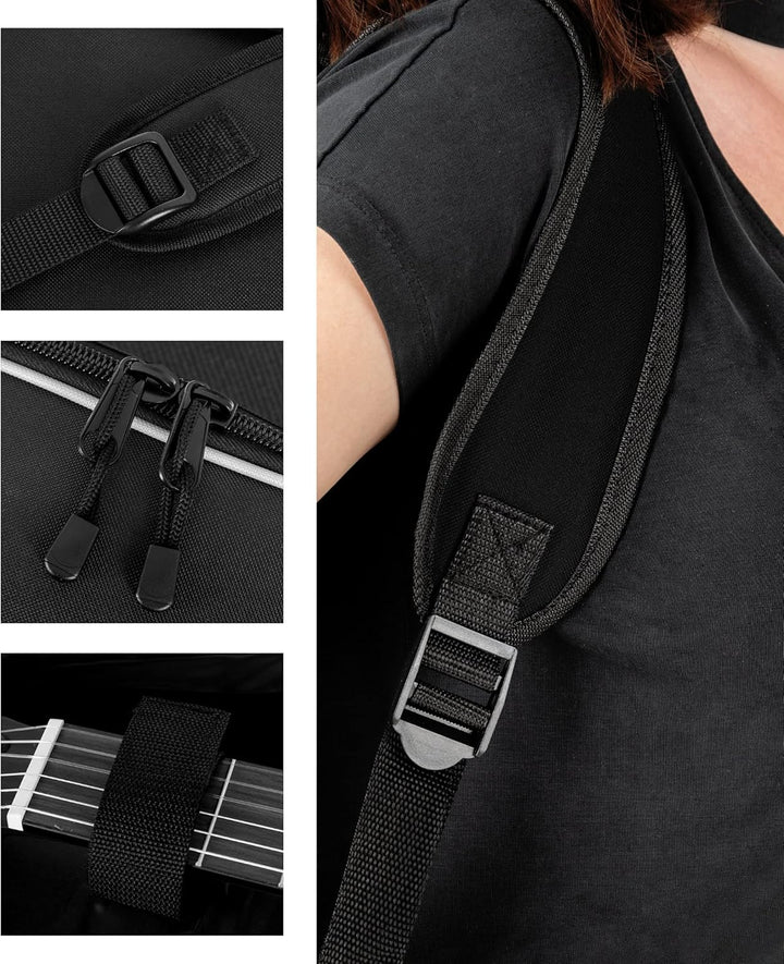 ROCKTILE 4/4 Klassik-Gitarrentasche Deluxe - gepolstert mit Rucksackgarnitur Gigbag für Konzertgitar