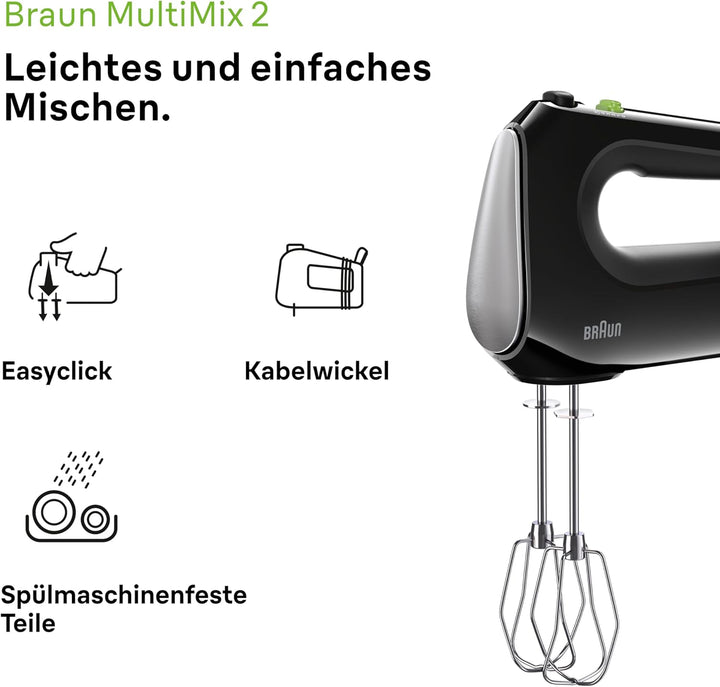 Braun Household MultiMix 2 HM2110BK Handmixer - Handrührgerät mit 4 Geschwindigkeitsstufen plus Turb