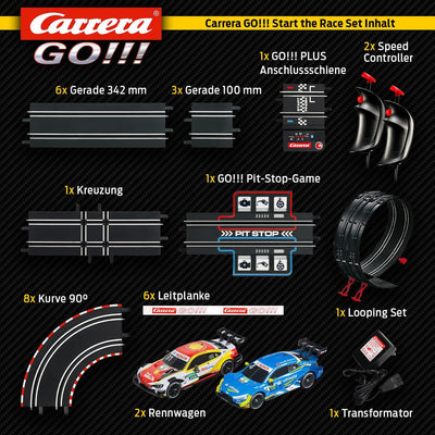 Carrera GO!!! Plus DTM Start the Race Rennbahn Set mit 6,8 m Länge | BMW M4 DTM “S. v. d. Linde” vs.