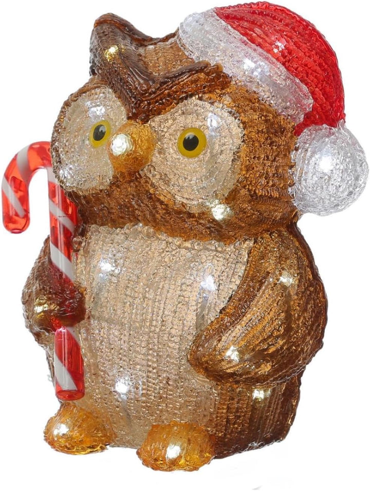 Acrylfigur Weihnachten Aussen Dekofigur Gartenfigur 24cm (LED Eule mit Zuckerstange), LED Eule mit Z