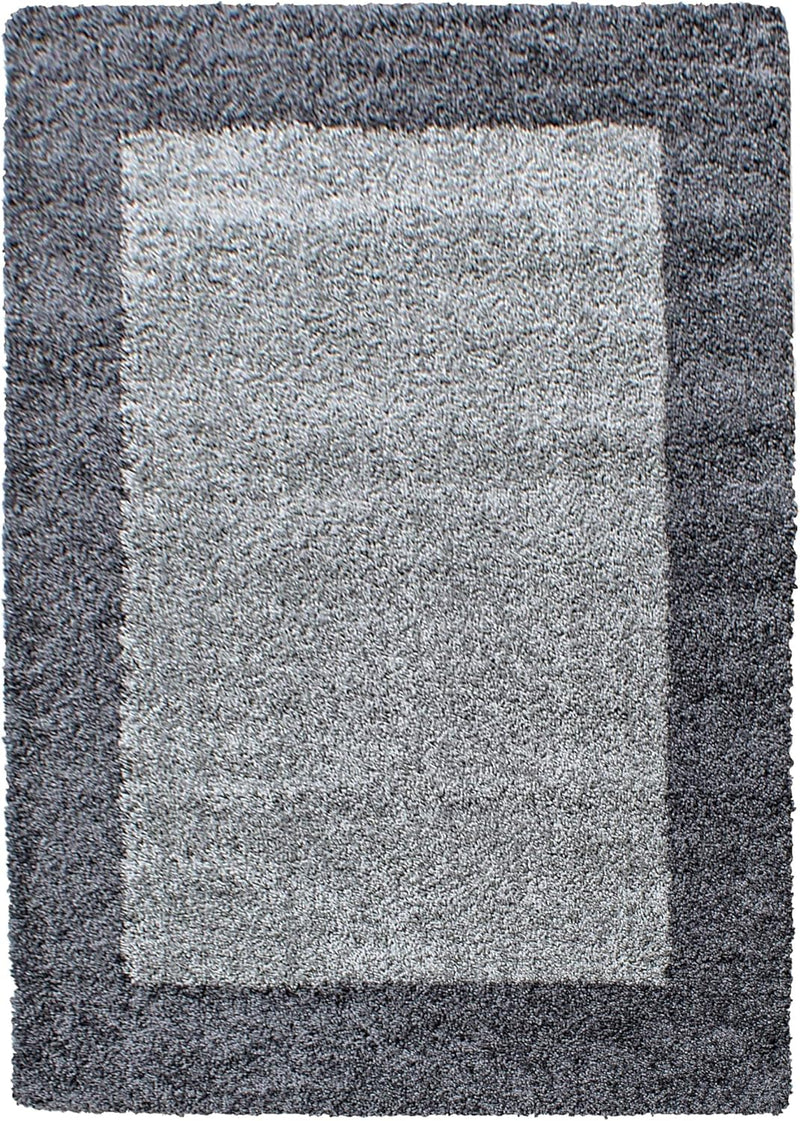 HomebyHome Teppich Wohnzinmer Shaggy Hochflor Grau Rechteckig 200x290 cm Bordüre (200x300 cm) - Flau