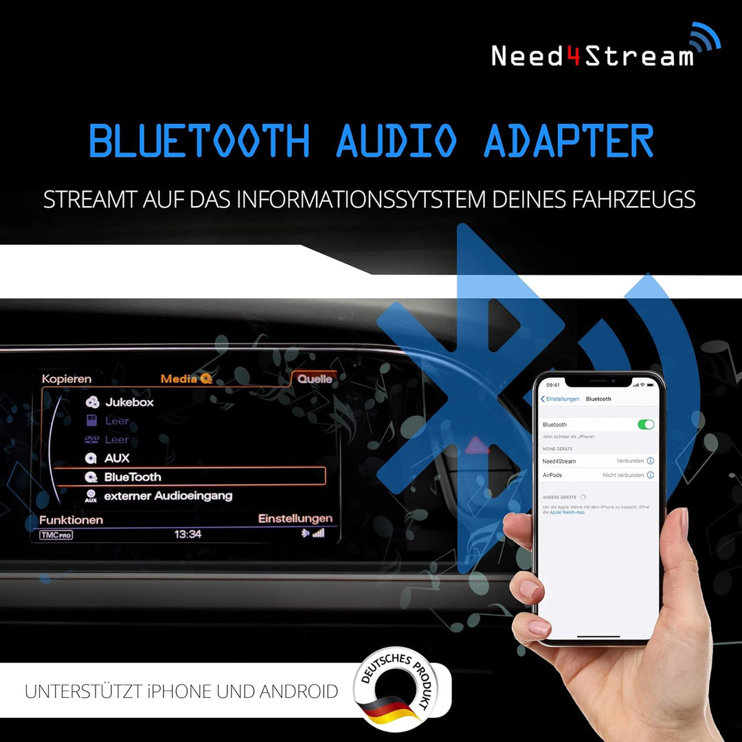 Need4Stream Bluetooth Audio Interface mit Titelanzeige, N4S73615 A2DP, kompatibel mit Audi MMI 3G, A