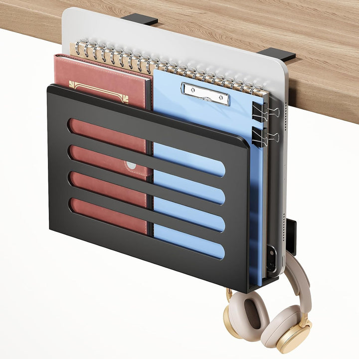 ROLIZOE Schreibtisch Seitenaufbewahrung mit Häkchen Laptop Ständer Metall Rutschfest Unter Schreibti