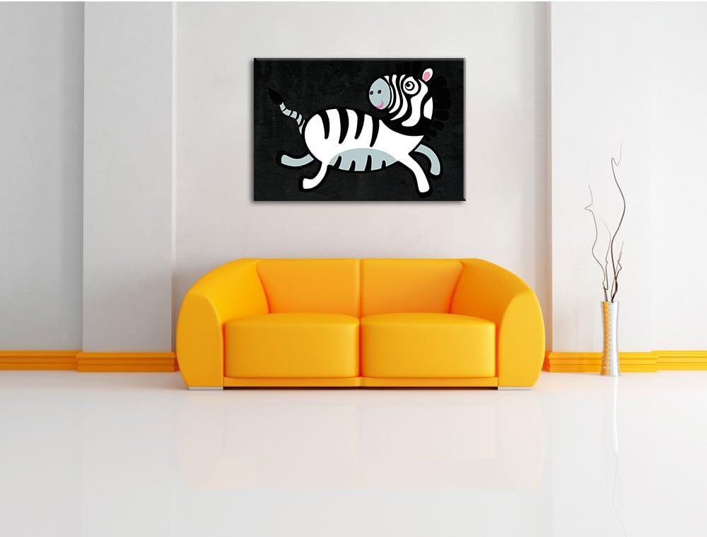 Niedliches Zebra schwarz, Format: 100x70 auf Leinwand, XXL riesige Bilder fertig gerahmt mit Keilrah
