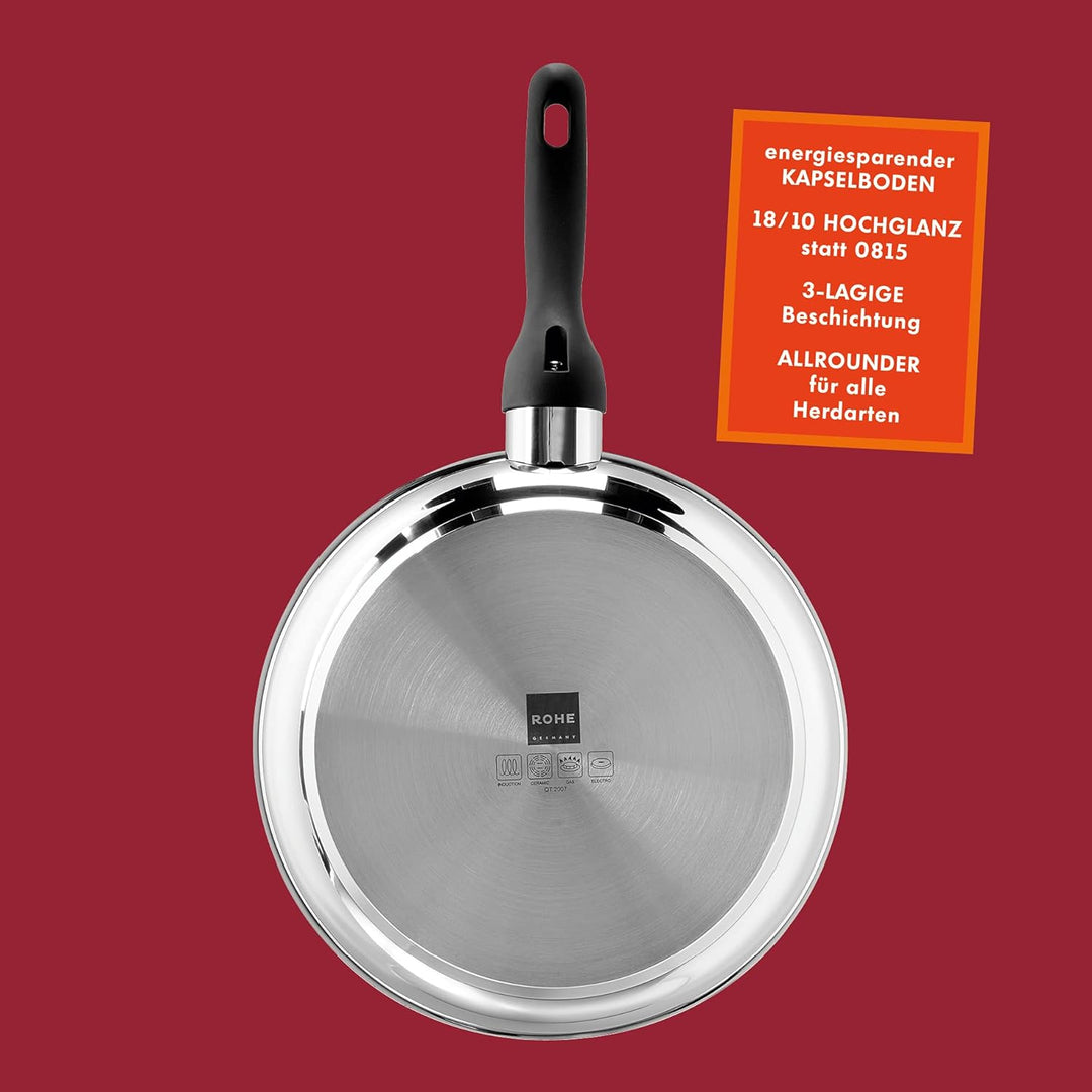 Rohe Germany 202041-28 Tavola Bratpfanne 28 cm, Pfanne inkl. Deckel, Edelstahl, 28 cm