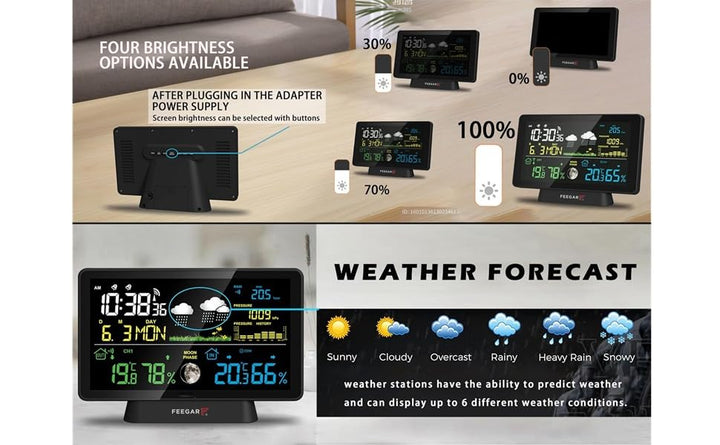Wireless Weather Station with Digital Rain Gauge, Feegar Forecaster LCD 7,5" Indoor Outdoor Temperat