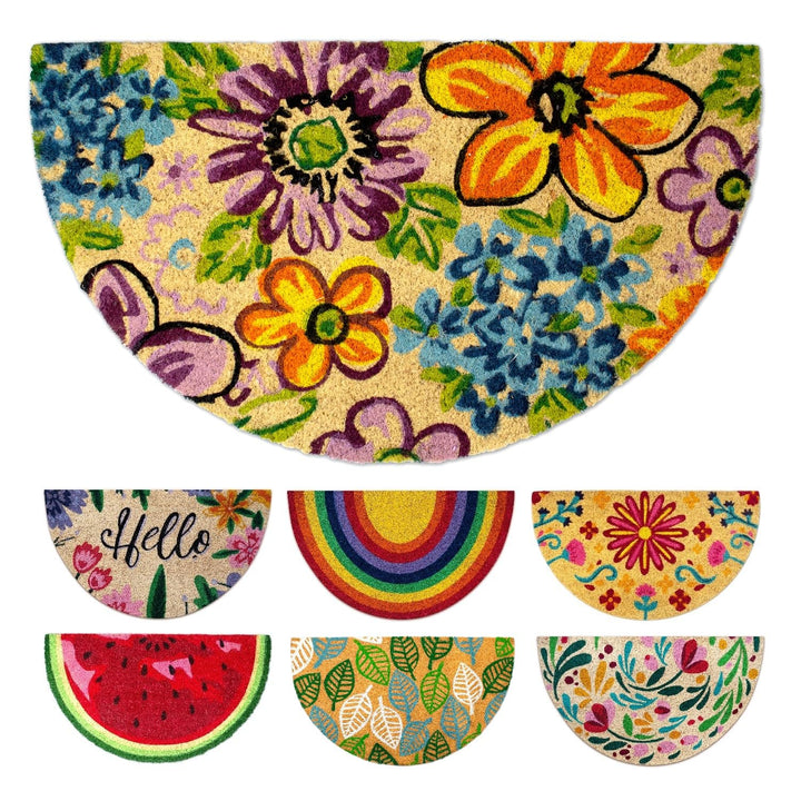 Fussmatte Kokos halbrund - Blumen - 40x70 cm - Fussmatte Aussen und Innen - Fussmatten Haustür - Tür
