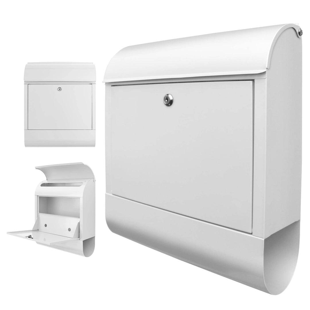 banjado Design Briefkasten Stahl weiss mit Zeitungsfach - Briefkasten 39x47x13cm gross mit 2 Schlüss