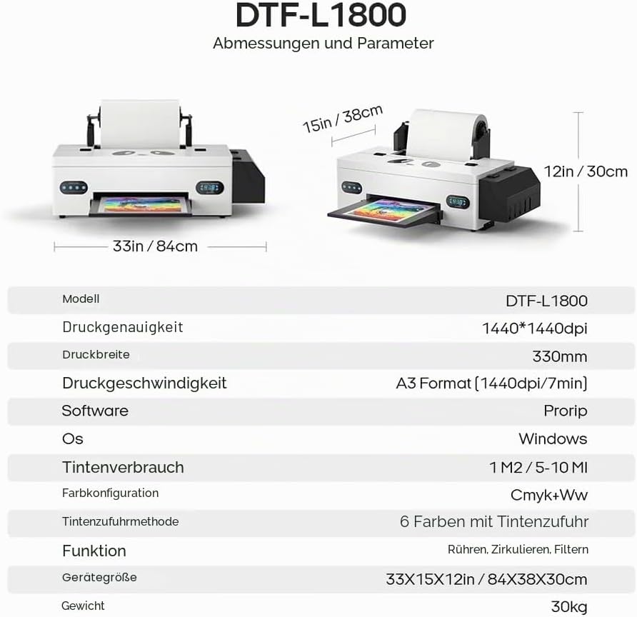 Procolored F13 DTF Drucker Bundle A3 L1800 13Inches T Shirt Druckmaschine mit Aushärtung Ofen Cutter