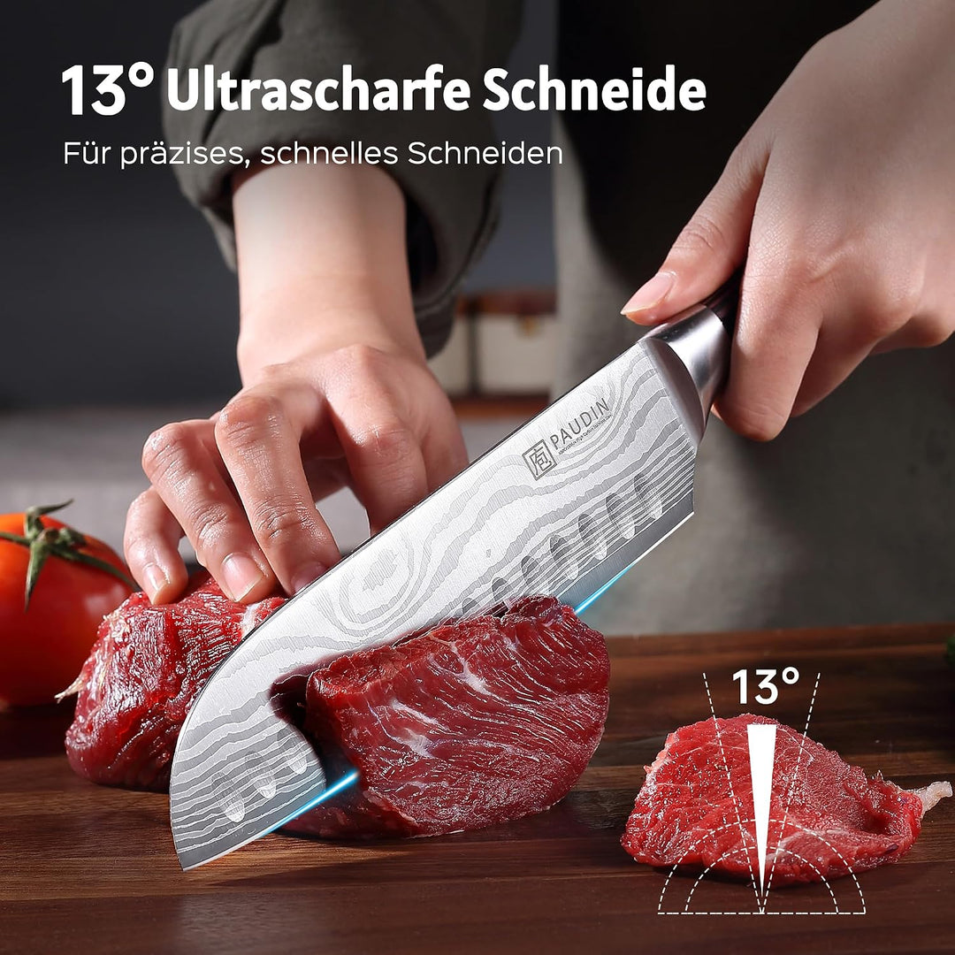 PAUDIN Santokumesser, Klingenlänge17cm Kochmesser aus deutschem Messerstahl, Sushi Messer Küchenmess