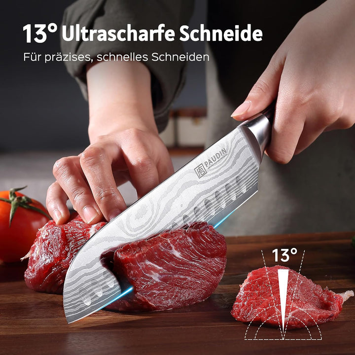 PAUDIN Santokumesser, Klingenlänge17cm Kochmesser aus deutschem Messerstahl, Sushi Messer Küchenmess