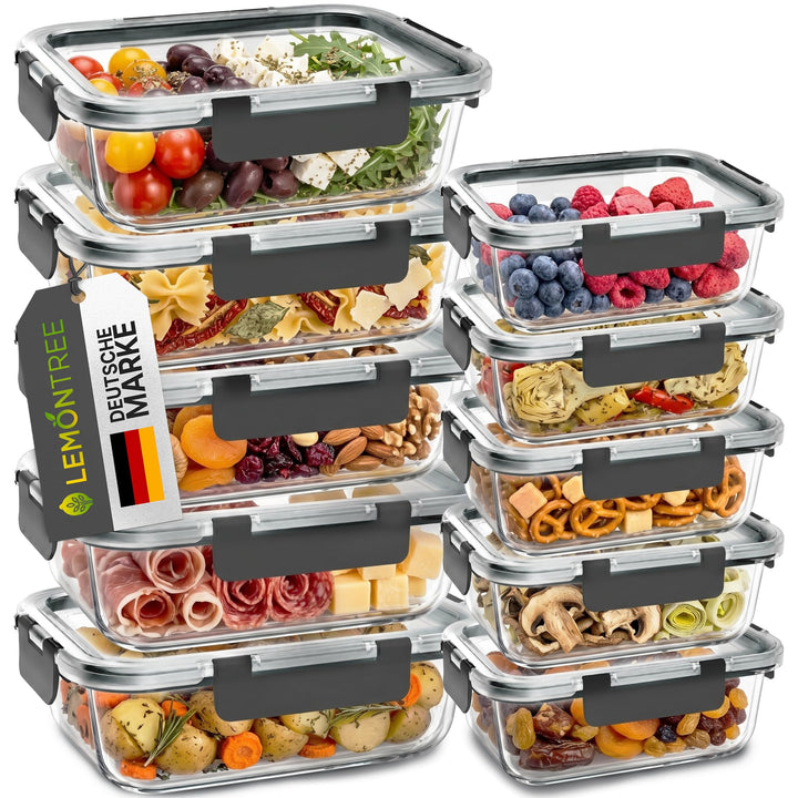 Lemontree Vorratsdosen mit Deckel Luftdicht - Meal Prep Boxen Glas - Mikrowellengeeignet, Spülmaschi