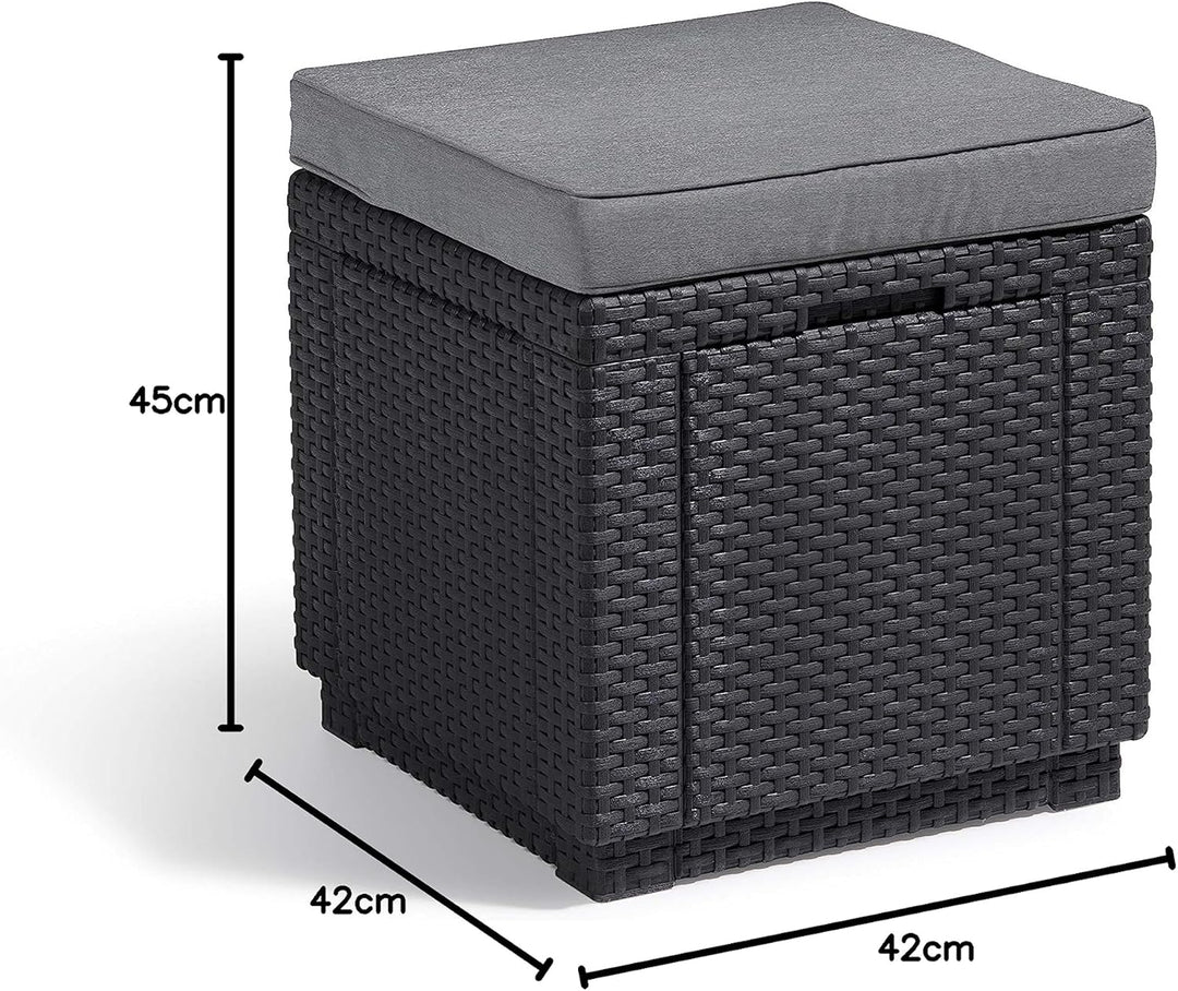 Allibert by Keter Cube Hocker mit Stauraum, grau, inkl. Kissen, Deckel abnehmbar, flache Rattanoptik
