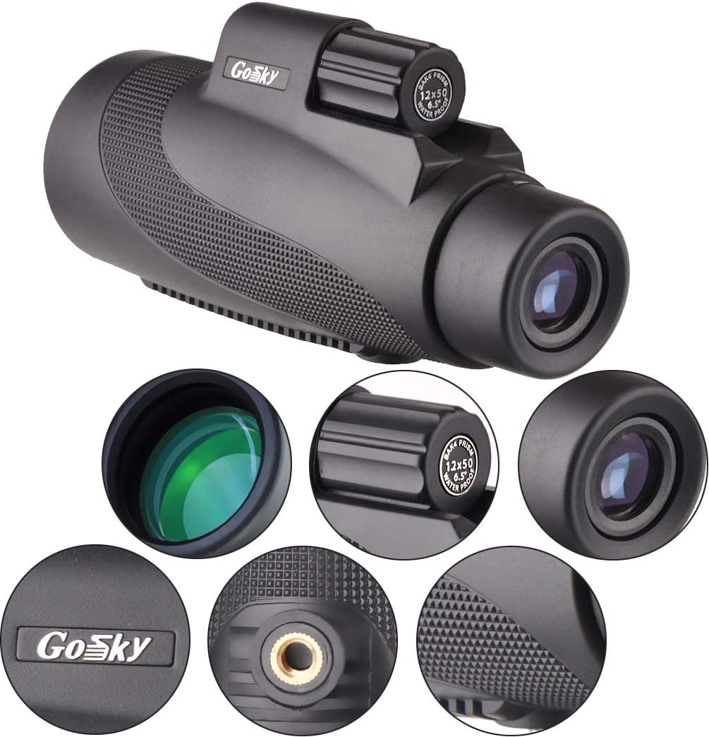 Gosky 12 x 50 Hochleistungs-Prisma-Smartphone-Halterung und Handstativ, wasserdicht, beschlagfest, s