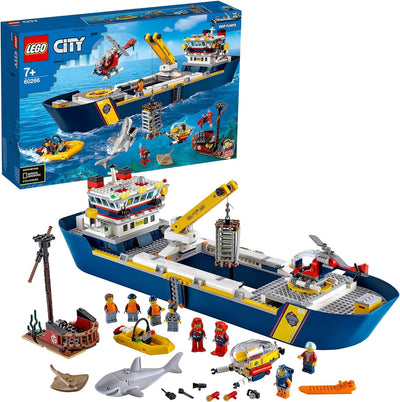 LEGO 60266 City Meeresforschungsschiff, schwimmendes Spielzeugboot, Tiefsee-Unterwasserset, Tauchabe