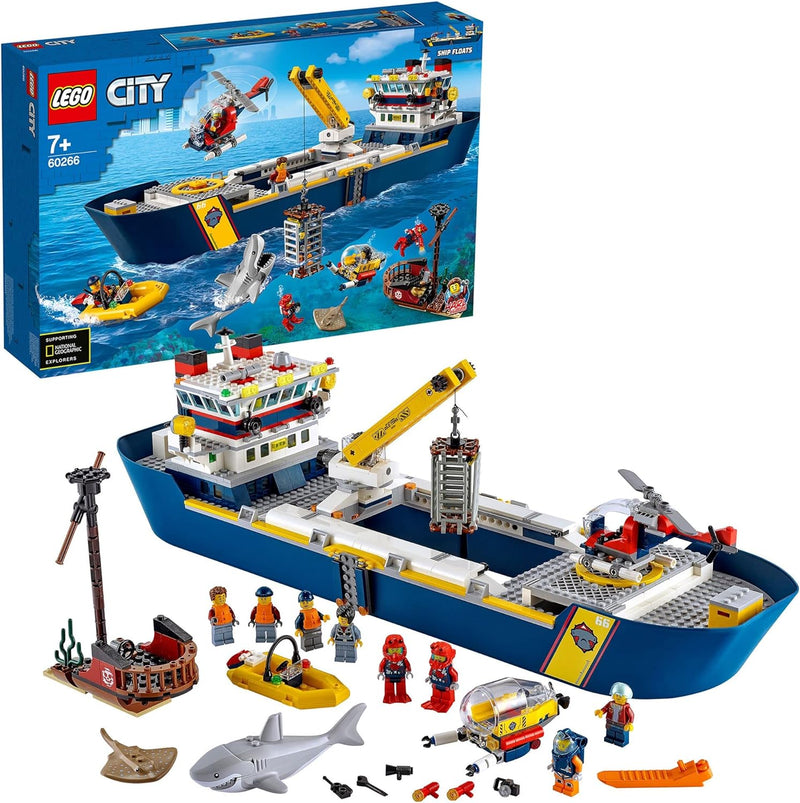 LEGO 60266 City Meeresforschungsschiff, schwimmendes Spielzeugboot, Tiefsee-Unterwasserset, Tauchabe