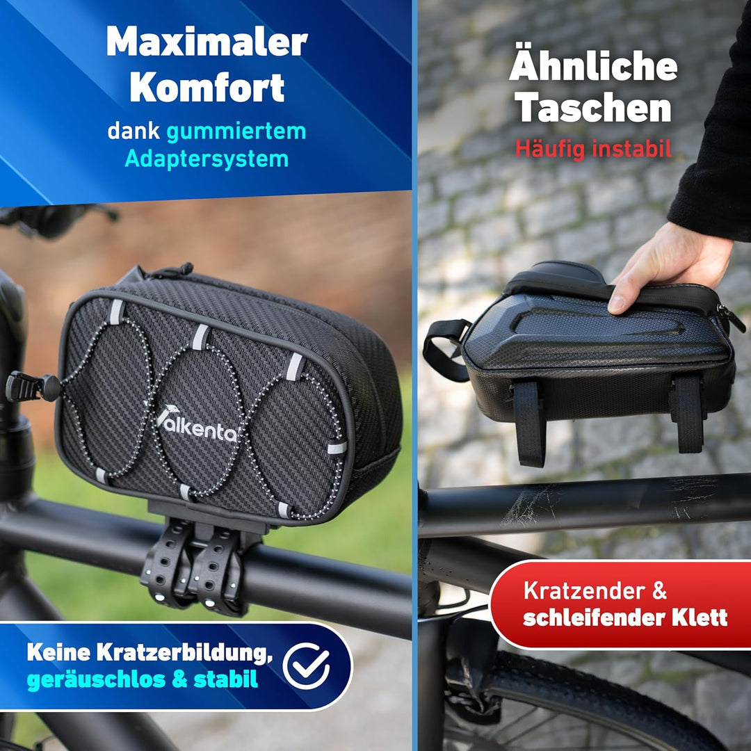 Valkental® Fahrrad Rahmentasche [Innovativer Adapter] Wasserfeste Oberrohrtasche mit Schnellspanner