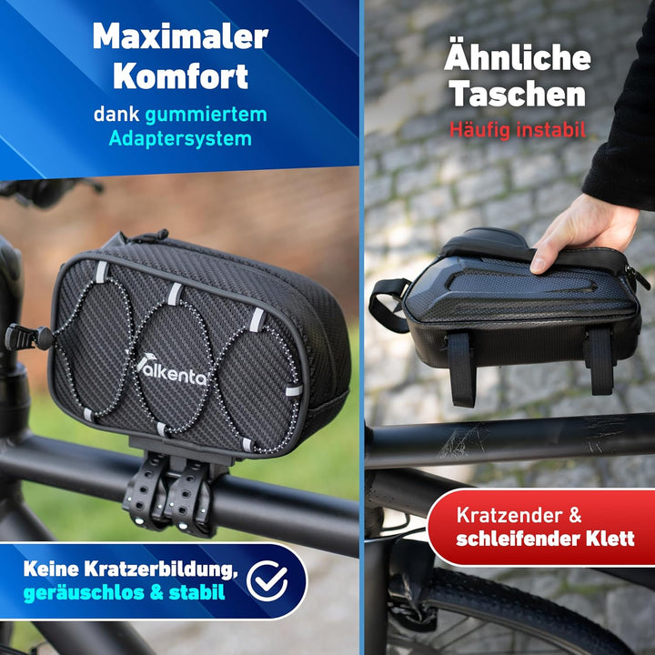 Valkental® Fahrrad Rahmentasche [Innovativer Adapter] Wasserfeste Oberrohrtasche mit Schnellspanner