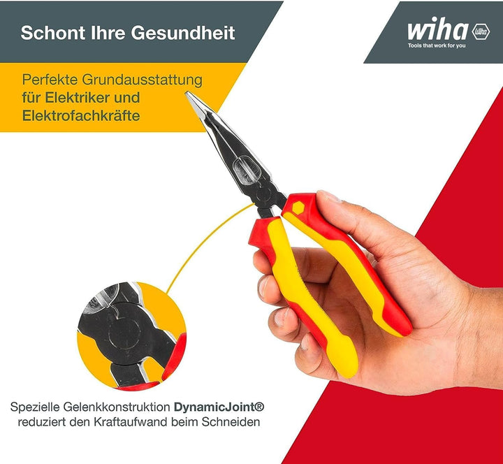 Wiha Flachrundzange Professional electric mit Schneide I ca. 40° gebogene Form I VDE geprüft I Radio