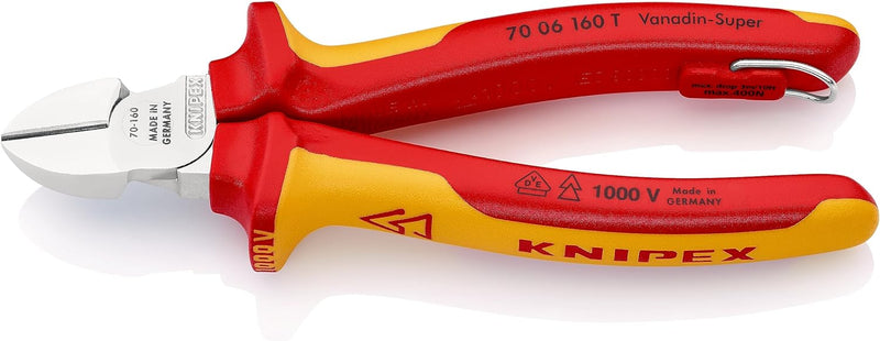 Knipex Seitenschneider verchromt, isoliert mit Mehrkomponenten-Hüllen, VDE-geprüft; mit Befestigungs