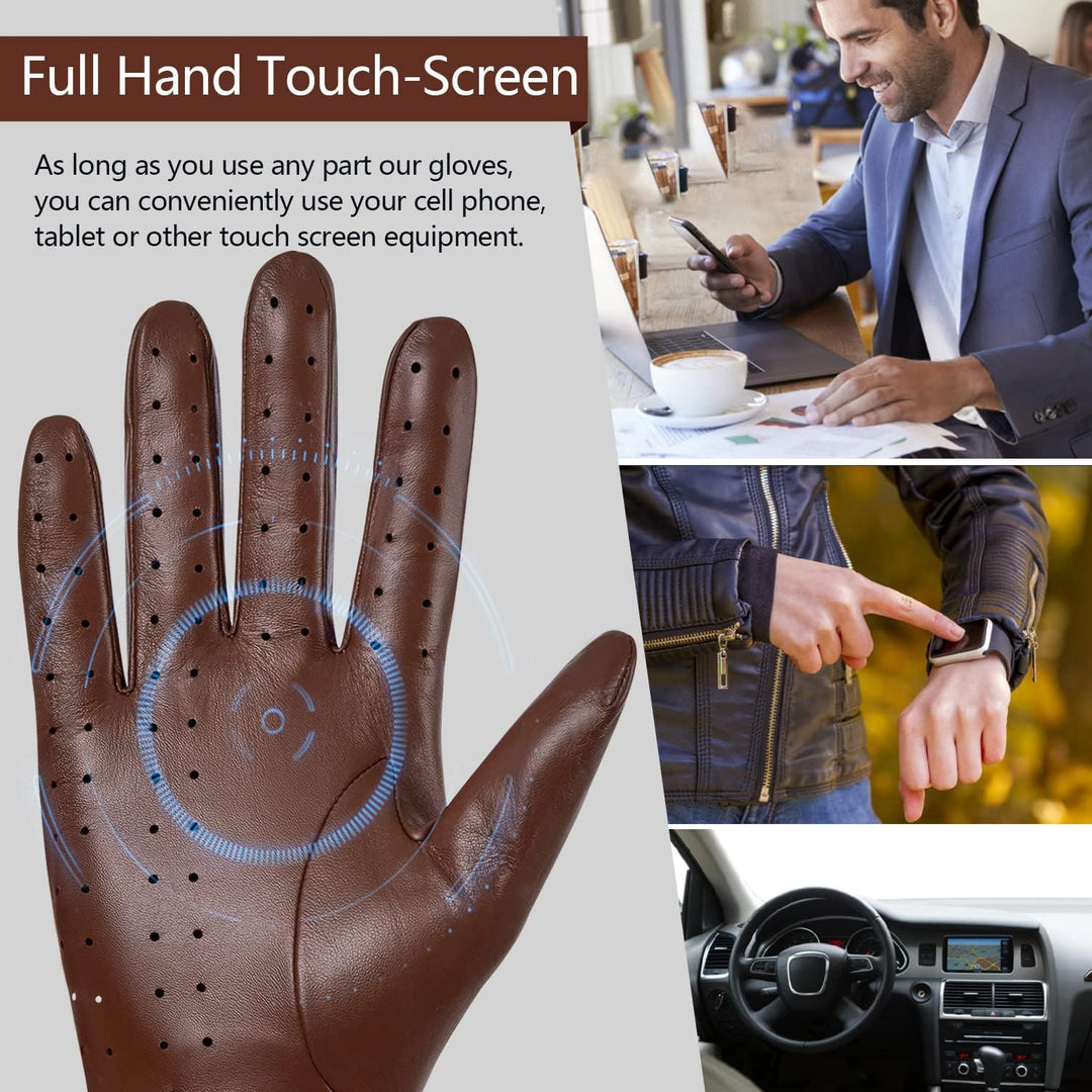GSG Herren Fahrhandschuhe aus echtem Leder Ungefütterte Touchscreen-Handschuhe aus Schaffell Lederha