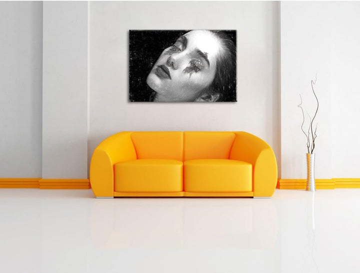 Pixxprint Frau mit roten Puder als Leinwandbild/Grösse: 100x70 cm/Wandbild/Kunstdruck/fertig bespann