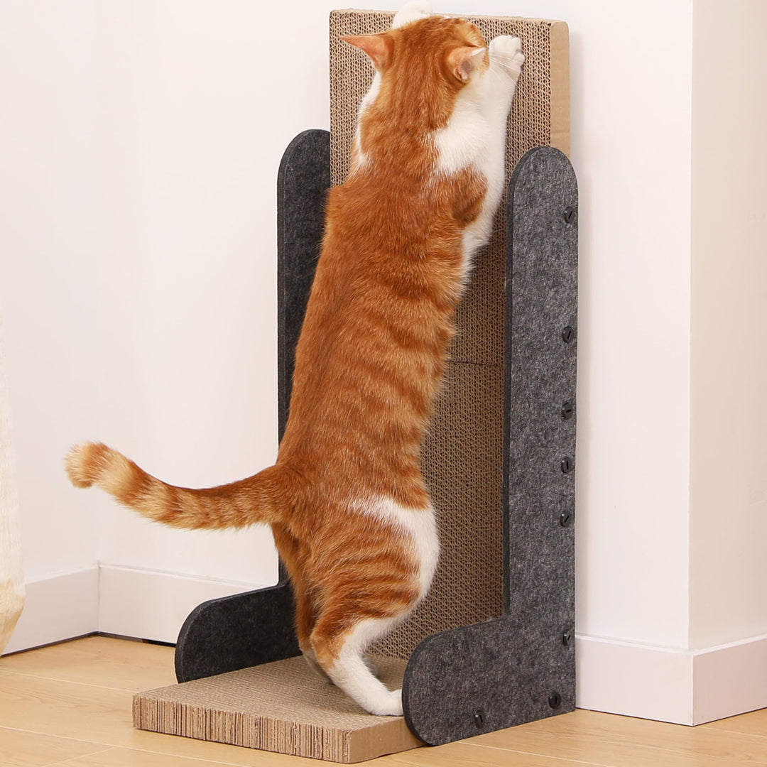 FUKUMARU Kratzbrett Katzen, 68 cm hohe L förmige Kratzpappe für Katzen, widerstandsfähig Katzenkratz
