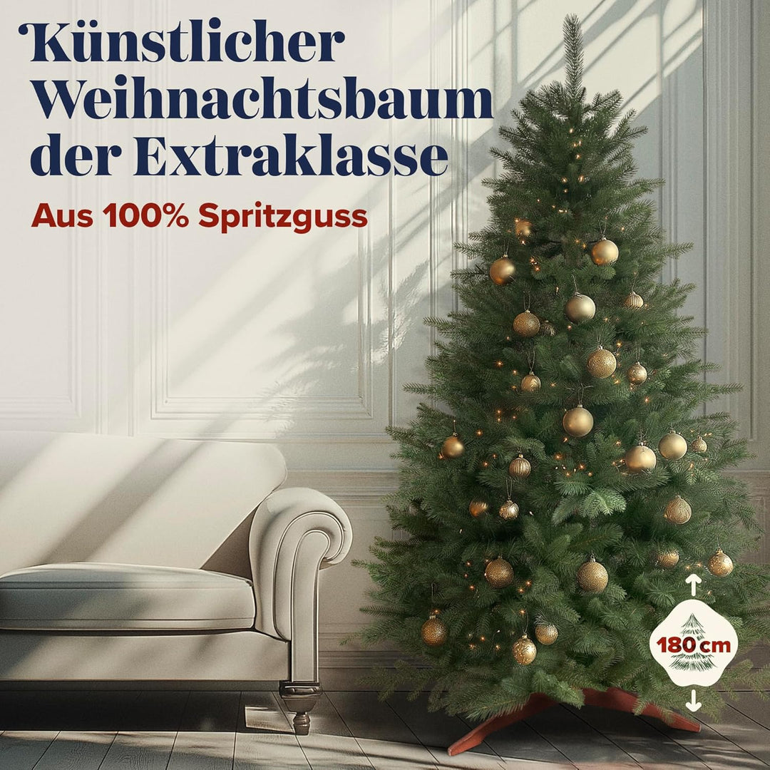 Weihnachtsbaum künstlich 180cm 100% PE Spritzguss - TESTSIEGER - Naturgetreu, dichte Zweige, Künstli