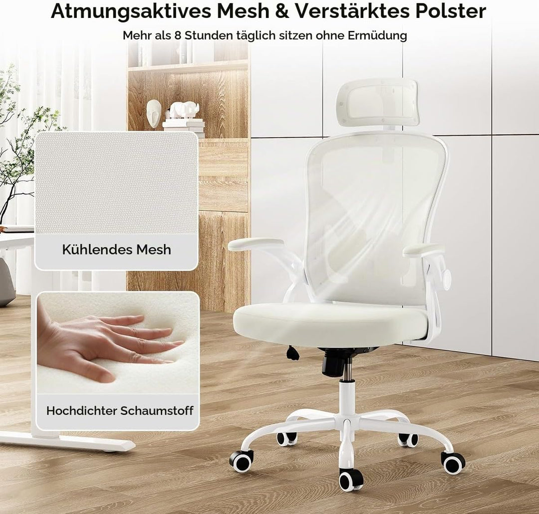 Farini Ergonomischer Stuhl mit Armlehne Büro Schreibtischstuhl mit Rollen Bequemer Home Office Stuhl