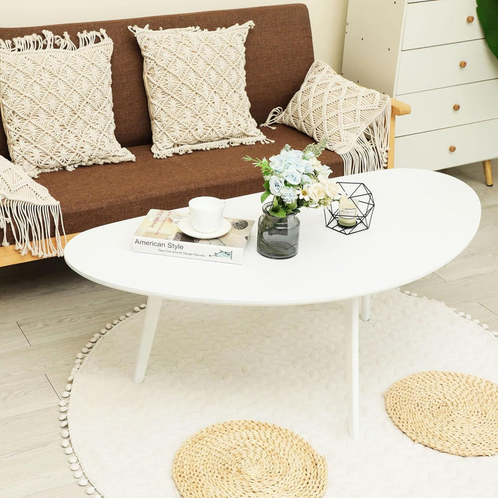 PHOENANCEE Couchtisch Oval, Kleiner Tisch Wohnzimmer, Tischbeine aus massivem Eichenholz, Mitteltisc