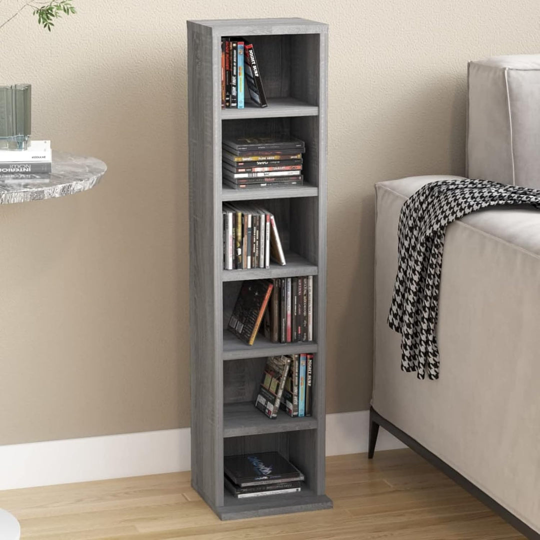 Homgoday CD-Schrank mit 6 offenen Fächern, 21 x 20 x 88 cm, Holz, CD-Turm, DVD-Aufbewahrungsschrank,