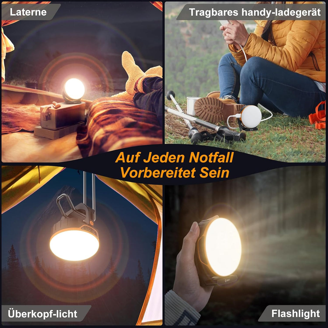 EMNT LED Campinglampe 10000mAh Akku Camping Laterne mit USB C Aufladbar, 5 Lichtmodi, Stufenloses Di