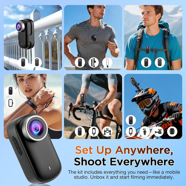 4K Action Kamera, Mini Bodycam mit 180° Drehbarem Bildschirm, Magnetische Freihändig POV Kamera mit
