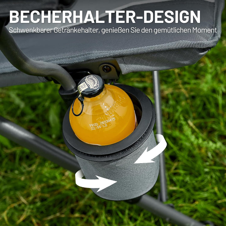 TIMBER RIDGE Campingstuhl faltbar 150kg hoher Rückenlehne Klappstuhl tragbar mit Getränkehalter hart
