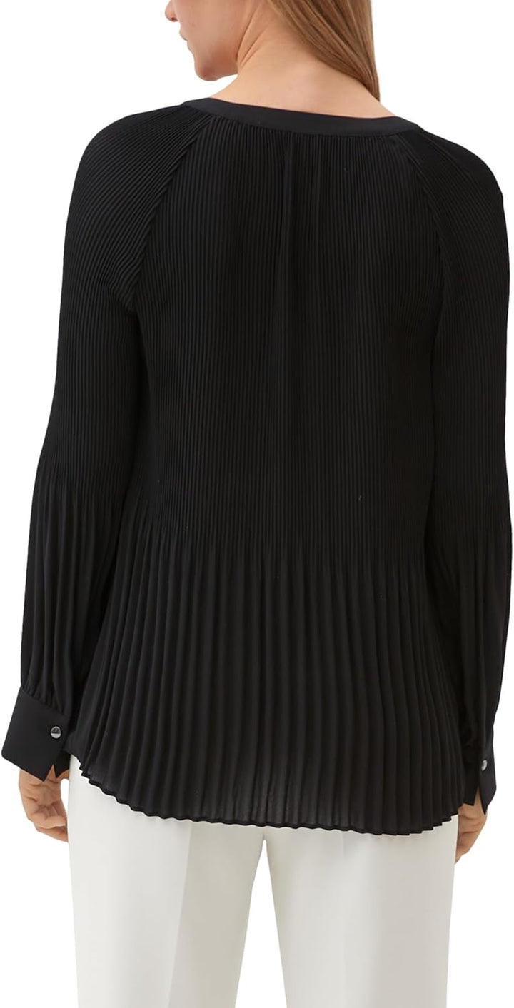 s.Oliver s.Oliver Black Label Damen Bluse – Plissee-Struktur, Tunika-Ausschnitt, Langarm – Elegant f