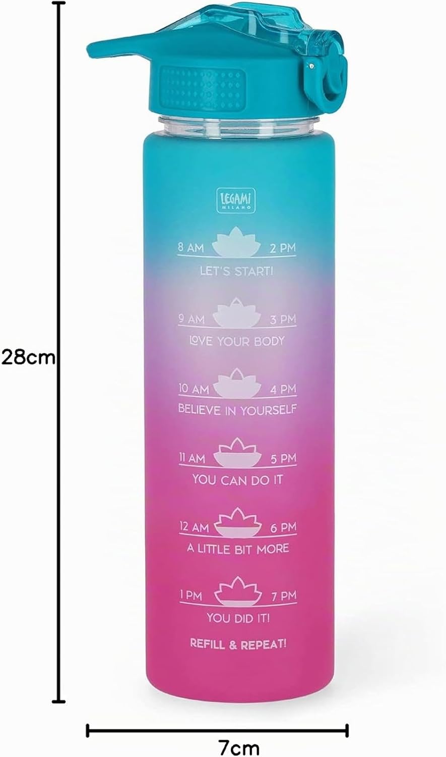 Legami - Love Yourself Motivierende Trinkflasche 1L - Love Yourself Trinkflasche mit Trinkzeiten, id