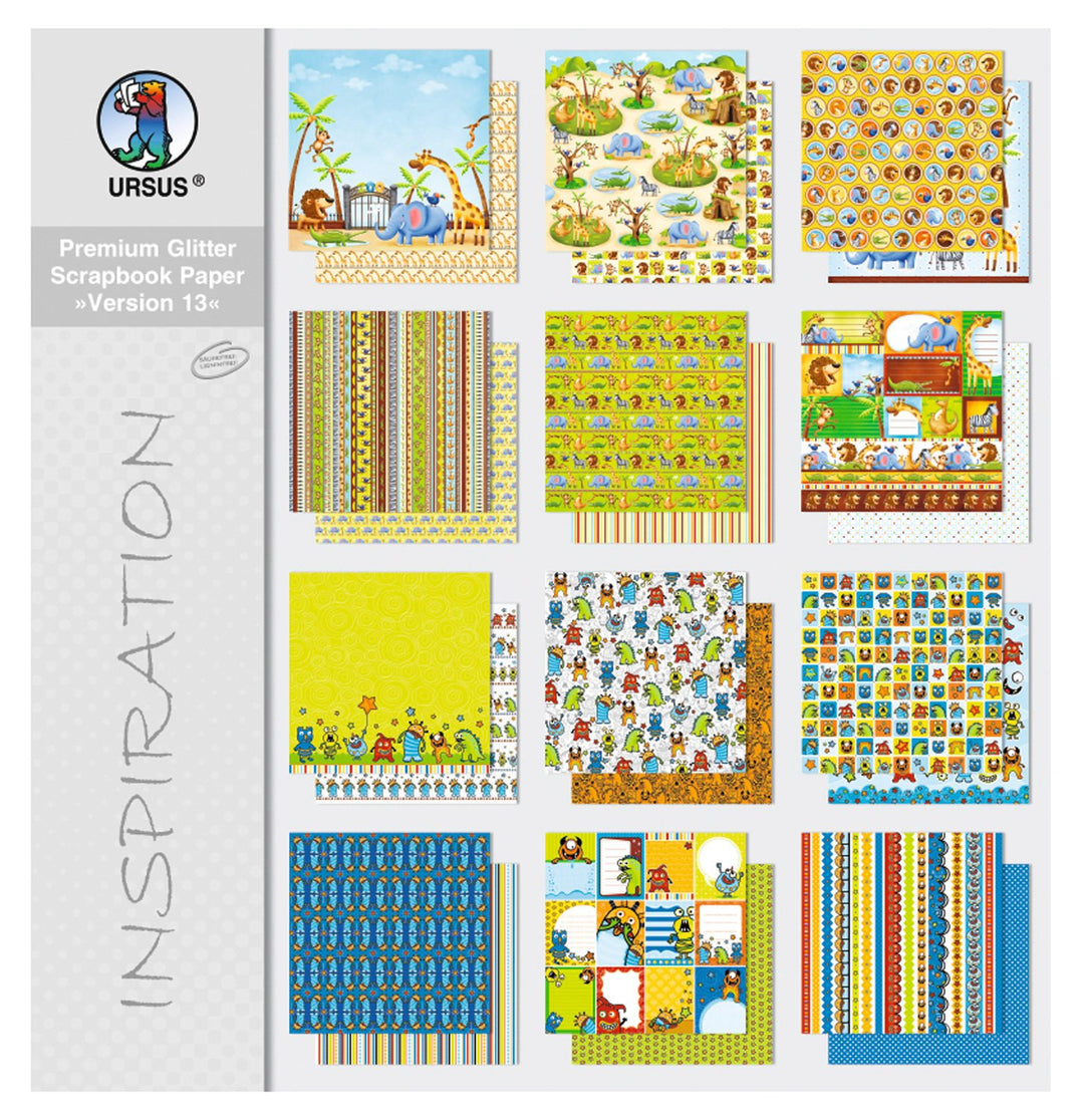 Ursus 71690099 - Premium Glitter Scrapbook paper Block, Version 13, ca. 30,5 x 30,5 cm, 190 g/qm, 12