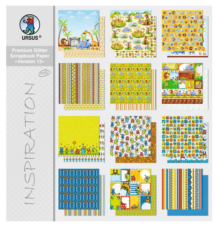 Ursus 71690099 - Premium Glitter Scrapbook paper Block, Version 13, ca. 30,5 x 30,5 cm, 190 g/qm, 12