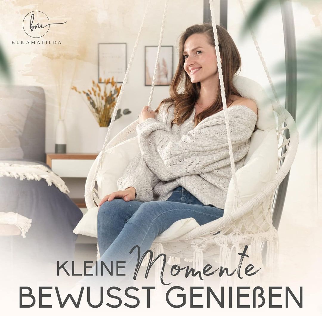 BELLAMATILDA® Hängesessel mit XXXL Kissen 100% Baumwolle | Weicher Hängestuhl Outdoor &amp; Indoor | Hän