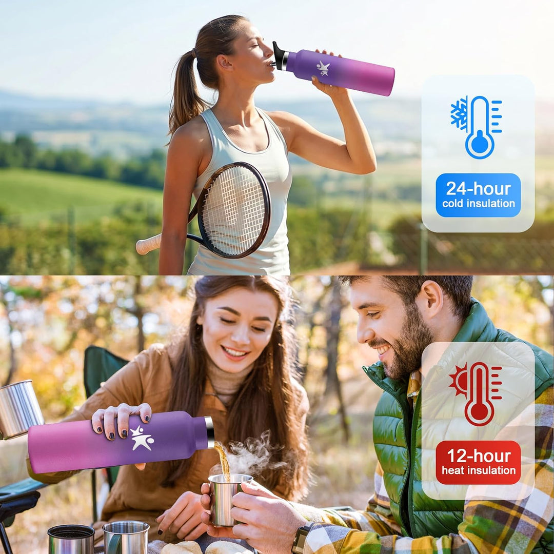 Isolierflasche 1L, Trinkflasche Edelstahl BPA-frei, Einhandöffnung, Auslaufsicher, Kohlensäure Geeig