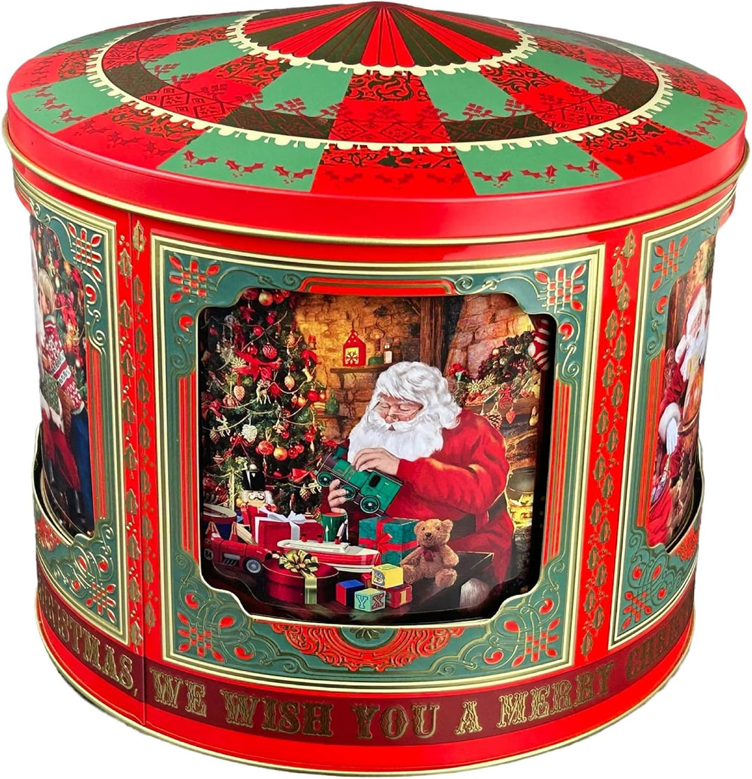 MediMuc Grosses Karussell Santa Spieluhrdose - Dose, Gebäckdose, Aufbewahrungsdose, Keksdose, Blechd