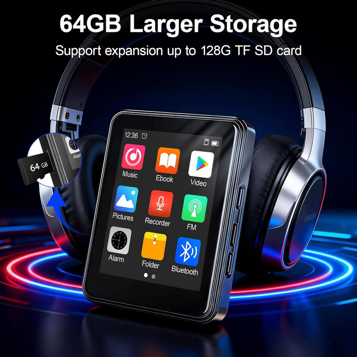 64GB MP3 Player Bluetooth 5.2 - MP3-Player 2.4" Full Touchscreen Tragbarer MP3 Player mit Lautsprech