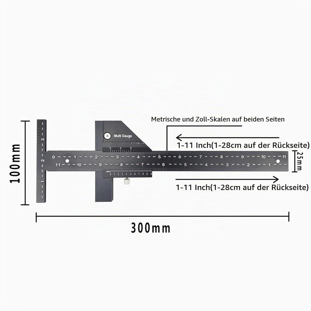 TOPINCN Präzises Lineal in T-Form, Multifunktionslineal aus Aluminiumlegierung, Schwarzes Messlineal