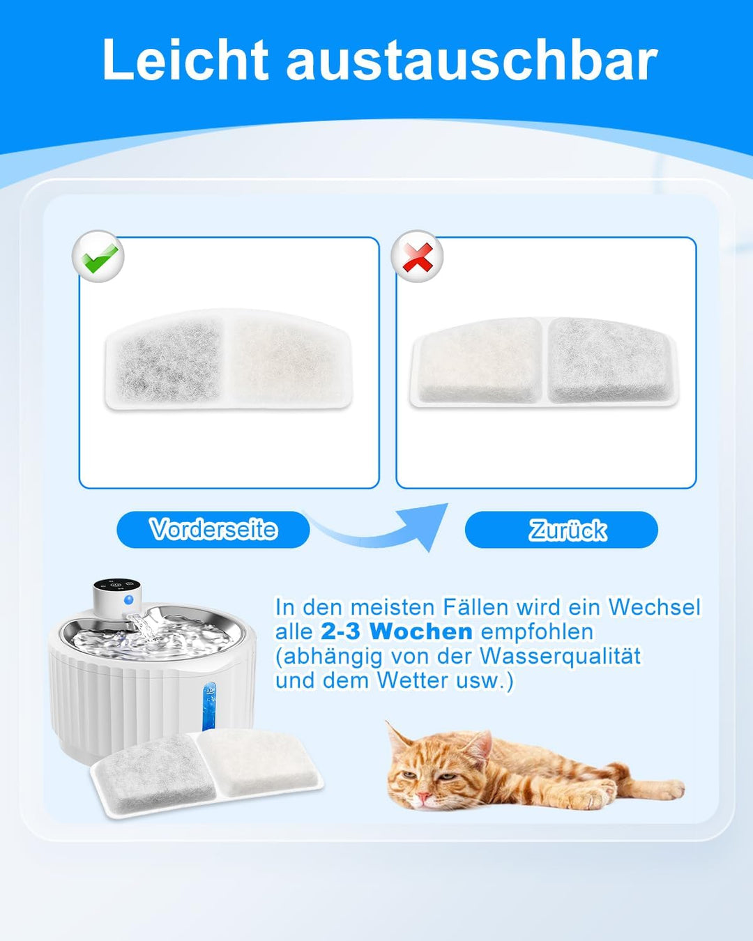 Haliya 24 Stück Ersatzfilter für TOPPLEE 2.8L Trinkbrunnen für Katze Kabellos, Katzen Trinkbrunnenfi