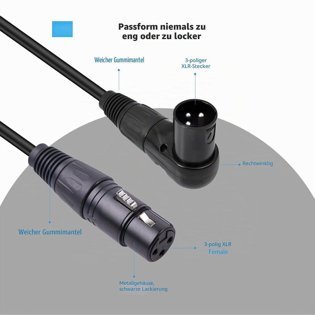 ASHATA XLR-auf-XLR-Kabel, 90-Grad-XLR-Stecker auf Buchse, XLR-Mikrofonkabel 3-polig, XLR-Stecker auf